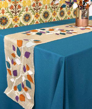 Decorating a Burlap Table Runner with Leaves