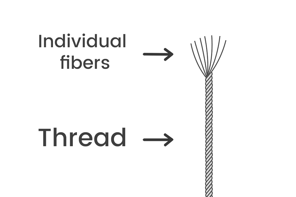 Individual fibers of an individual thread