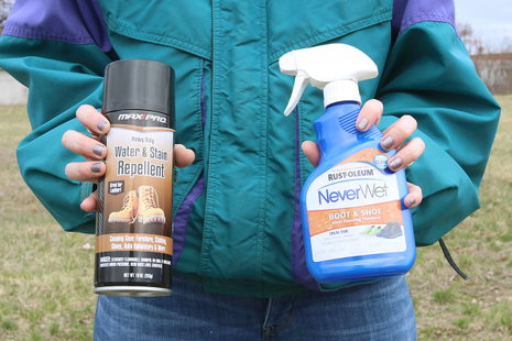 Rust-oleum Never Wet for boots and shoes and Max Pro Heavy Duty Water and Stain Repellent
