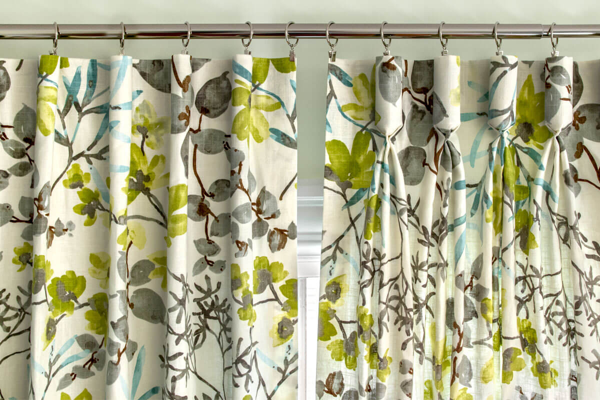 Cartridge Pleat Curtains (left) & Goblet Pleat Curtains (right)