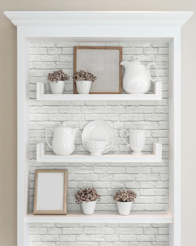 Shelves with peel & stick wallpaper