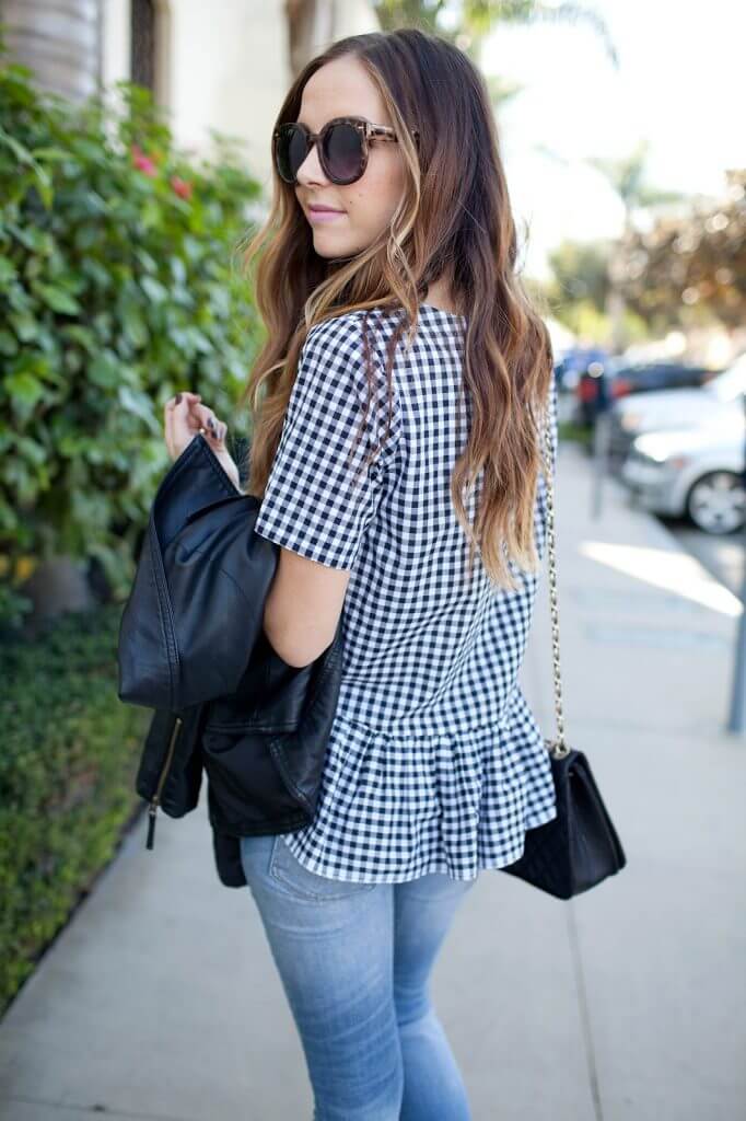 Gingham Drop Waist Peplum Top